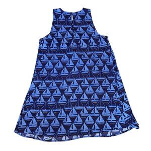 St. Tropez West Womens Navy Blue Sleeveless Sailboat Print Swing Dress Size S